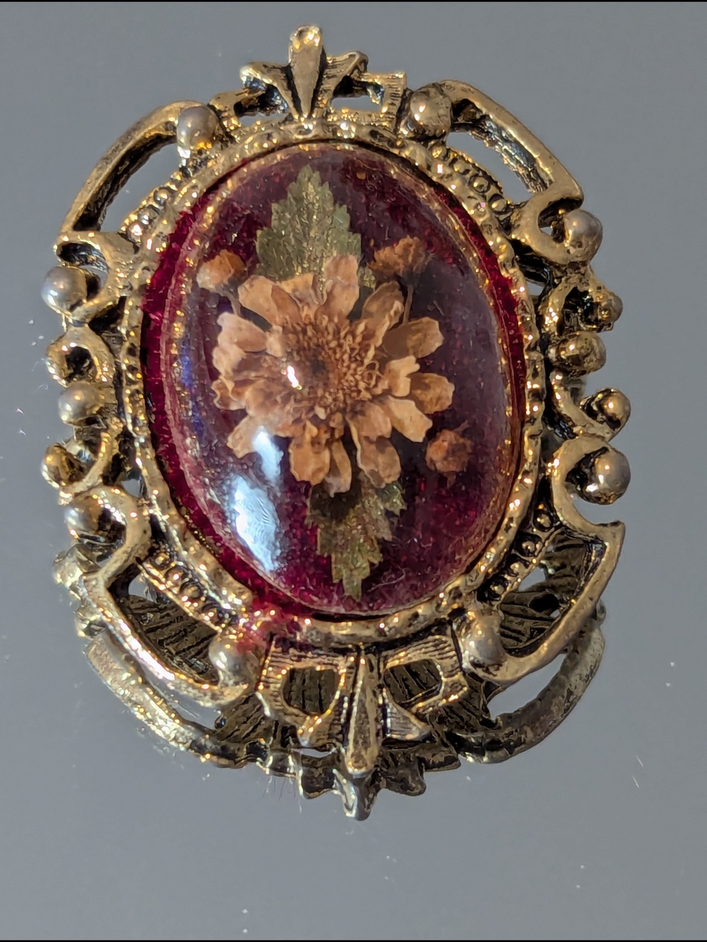 Gold-Tone Floral Resin Broach